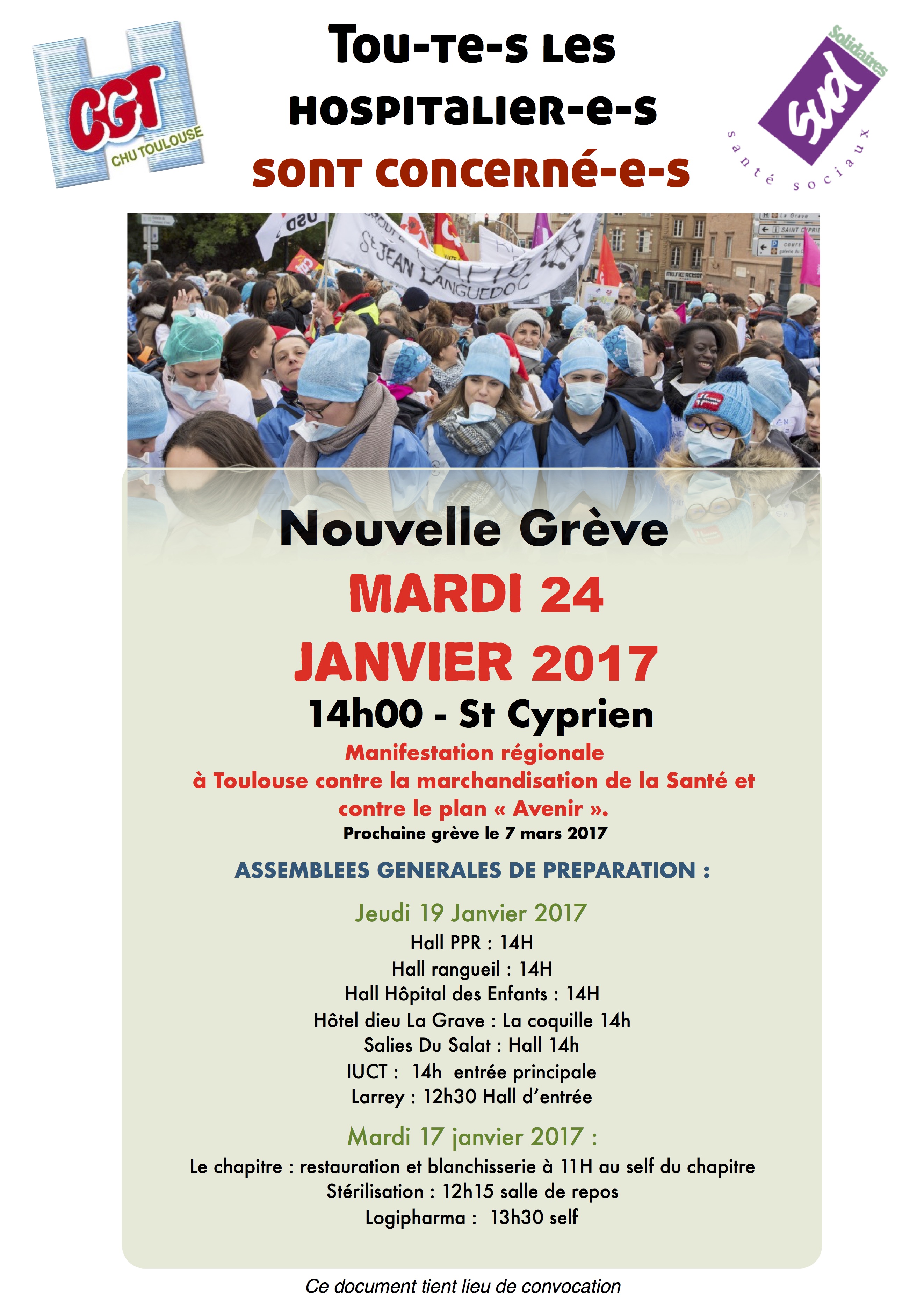 Grève du 24 janvier contre la marchandisation de la Santé et le plan « Avenir »
