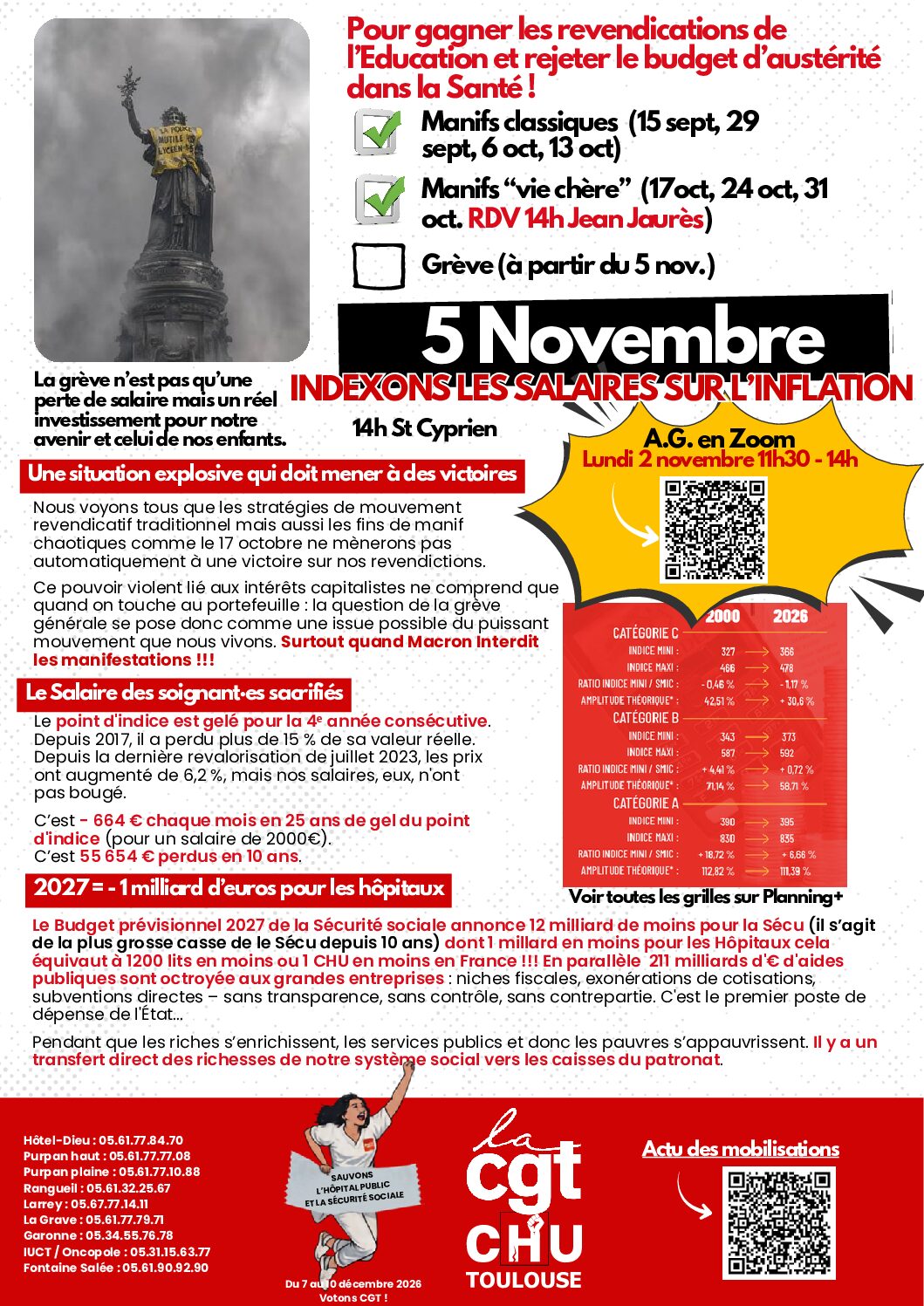 A Partir du 5 novembre : Gagnons le rattrapage et l&rsquo;indexation des salaires sur l&rsquo;inflation !